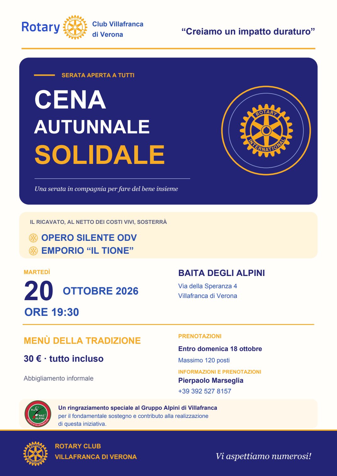 Locandina della cena autunnale solidale del 20 ottobre 2026