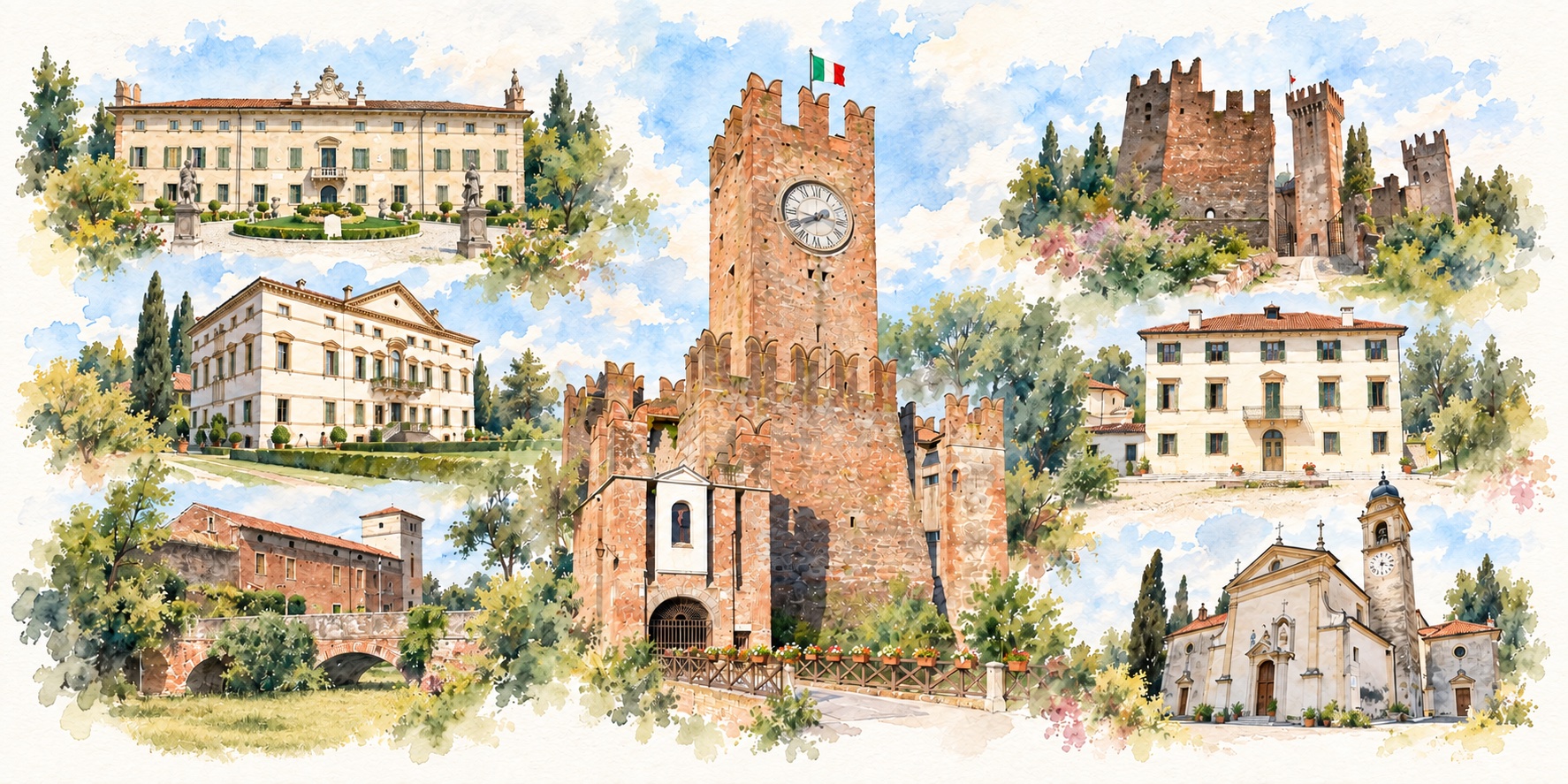 Acquerello dei sette comuni del Rotary Club Villafranca di Verona