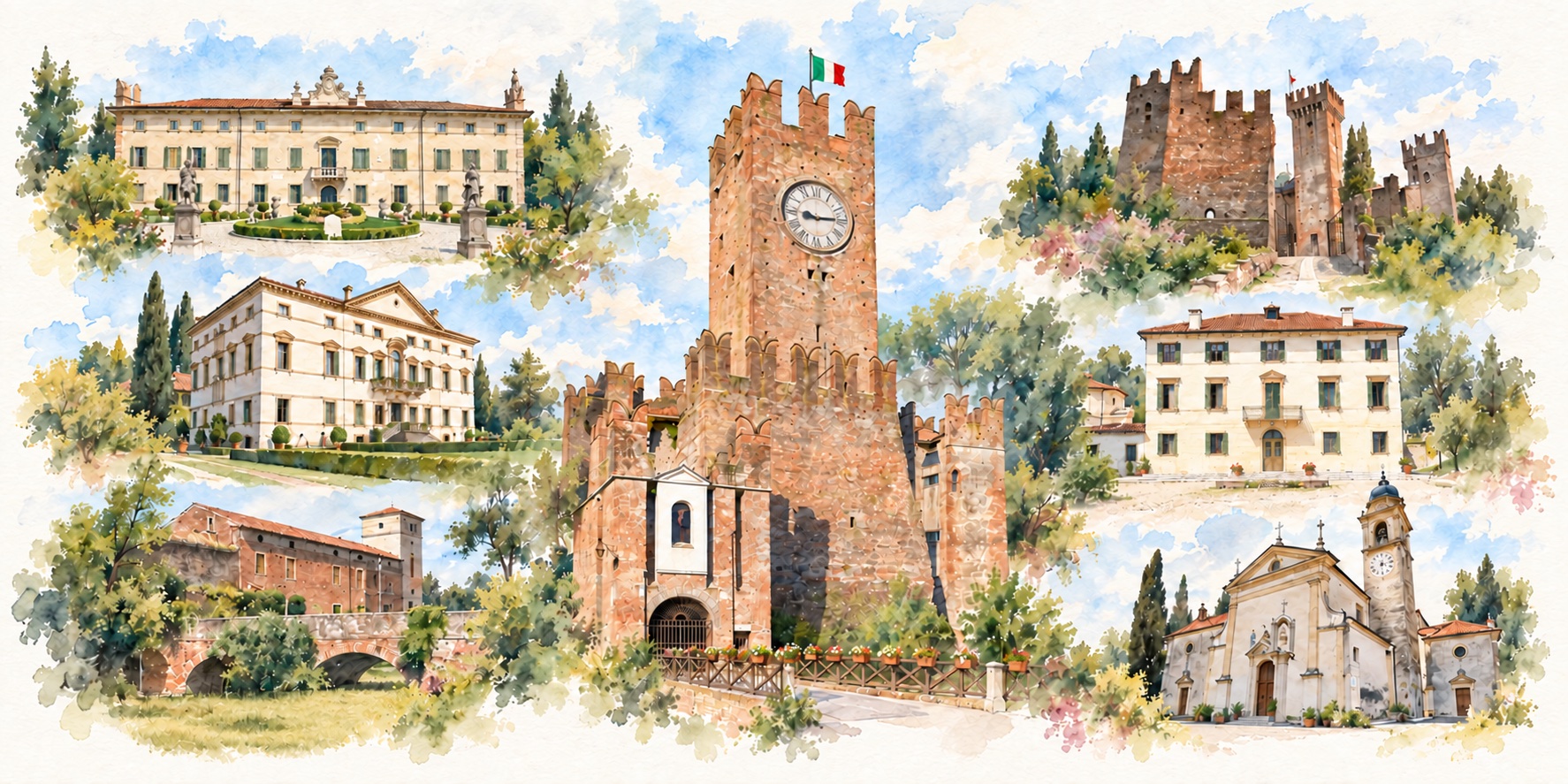 Acquerello dei sette comuni del Rotary Club Villafranca di Verona