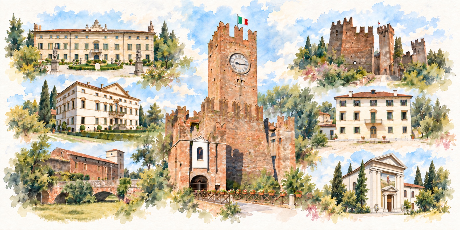 Acquerello dei sette comuni del Rotary Club Villafranca di Verona